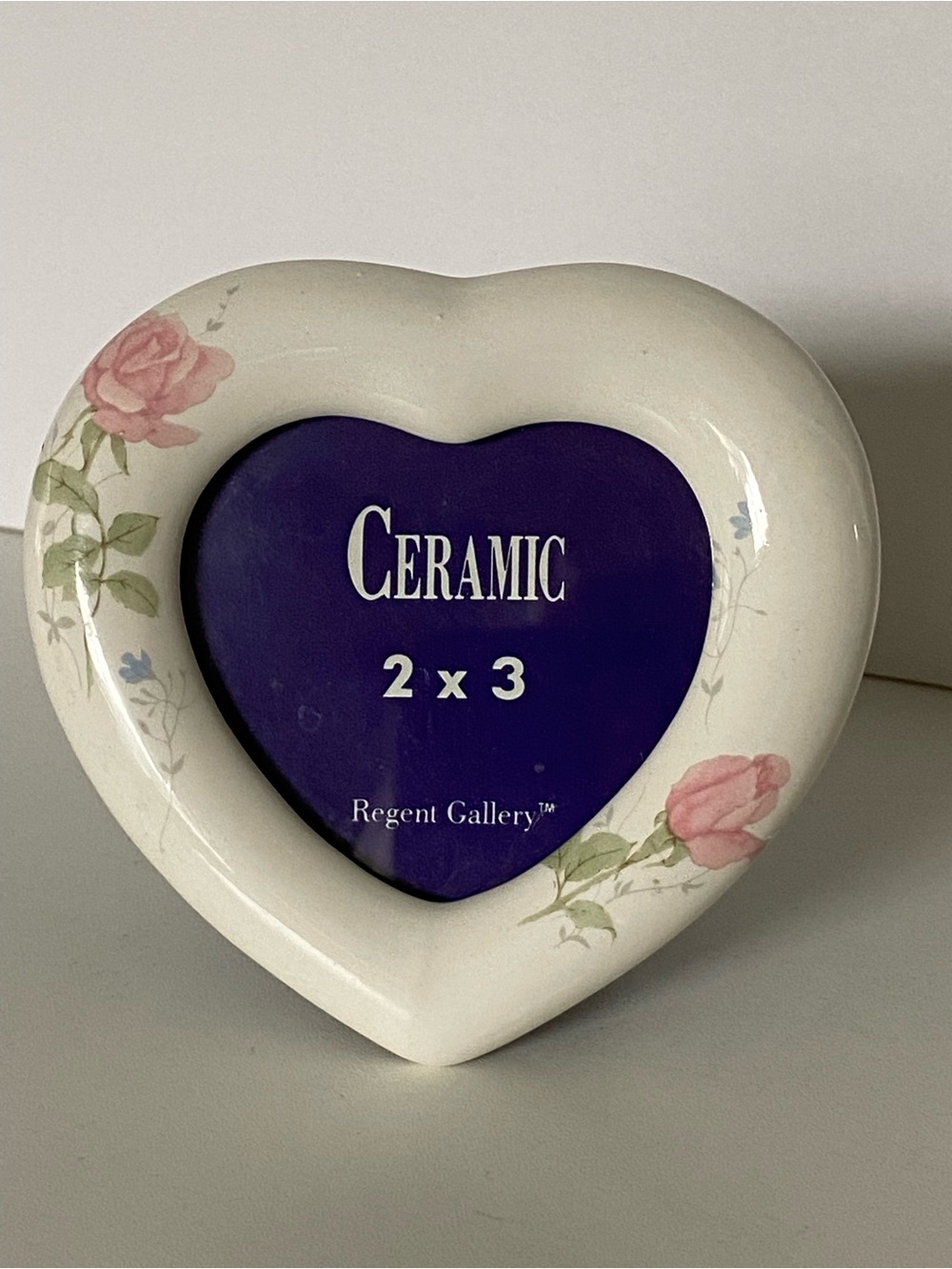 Vintage Heart Shaped Photo Frame Floral Roses Ceramic Picture Frame 3” Roses